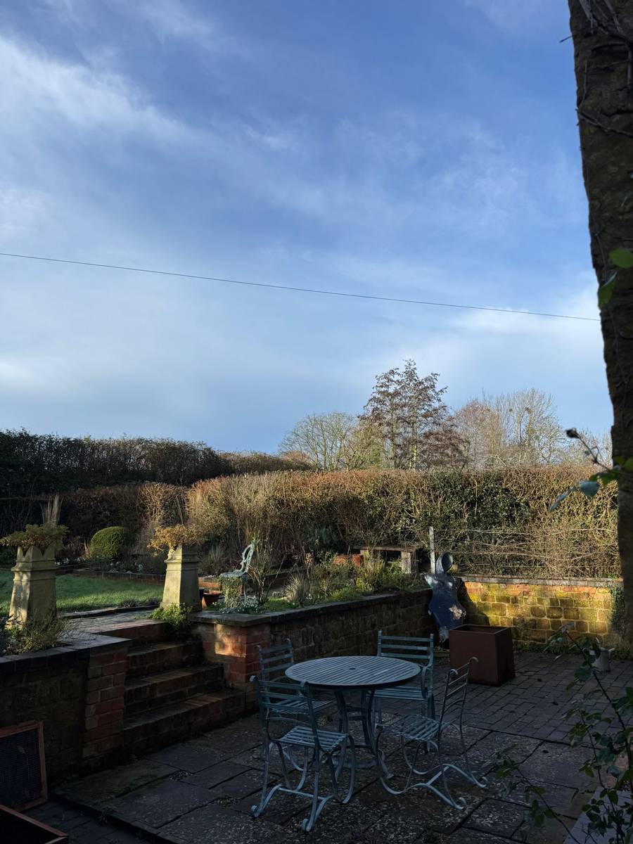 Established garden with patio and hedges