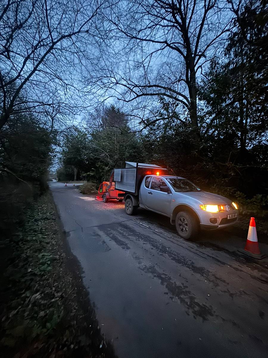 Jack's work truck at dusk on a rural road